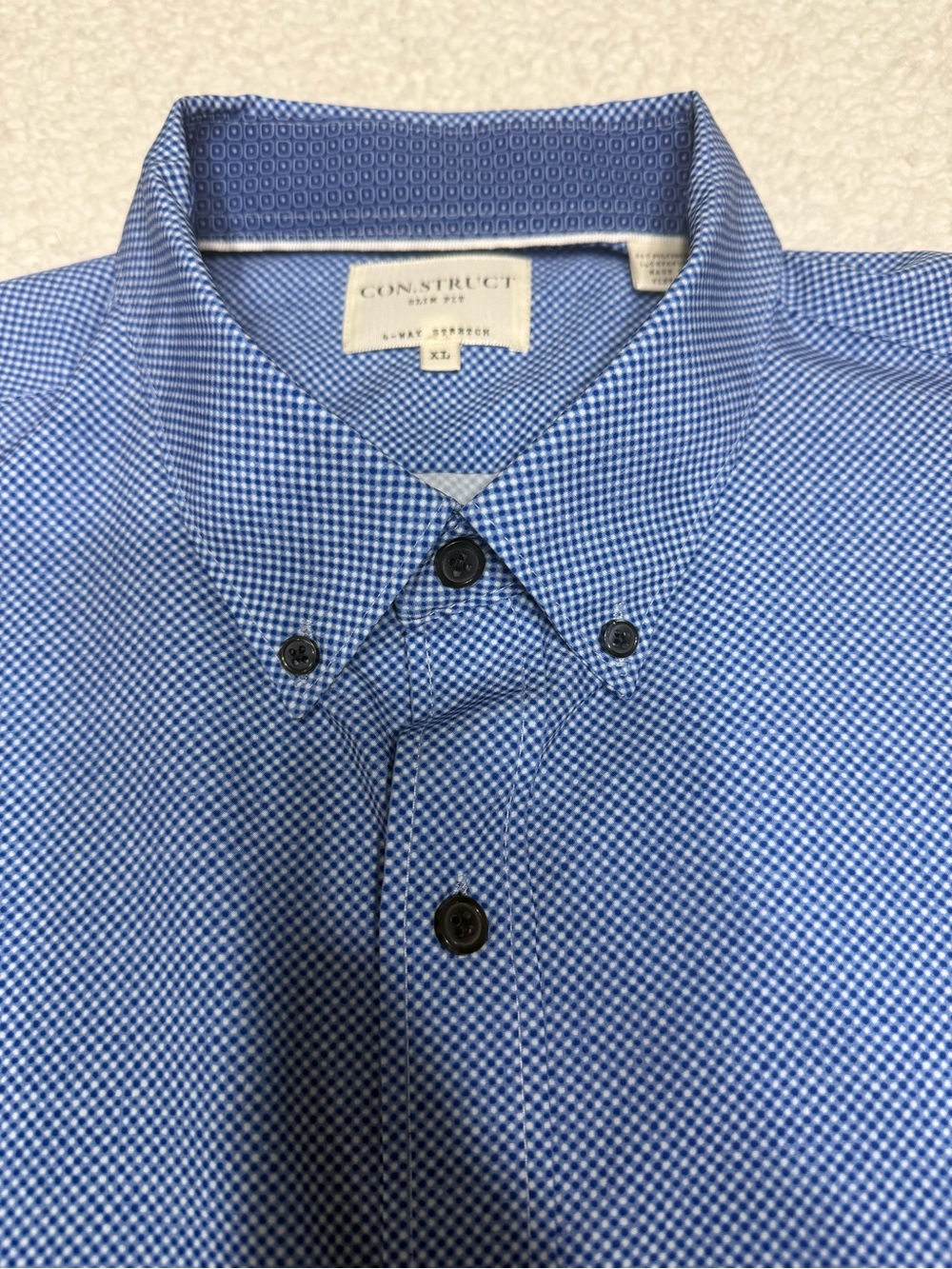 Men’s Con.Struct slim fit short sleeve blue check button down shirt